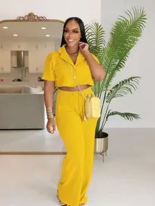 USBOUTIQUECHIC Women's 8140 Relaxed Lounge Set - Short Sleeve Top & Wide Leg Pants, Summer Casual Outfit for Effortless Style