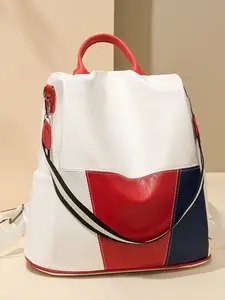 Women's Double Shoulder Bag 2026 New Color Block Fashion Backpack Large Capacity Anti-Theft Bag Multi-Functional for Single Shoulder, Handheld, or Double Shoulder Use Suitable for Daily Commuting and Travel