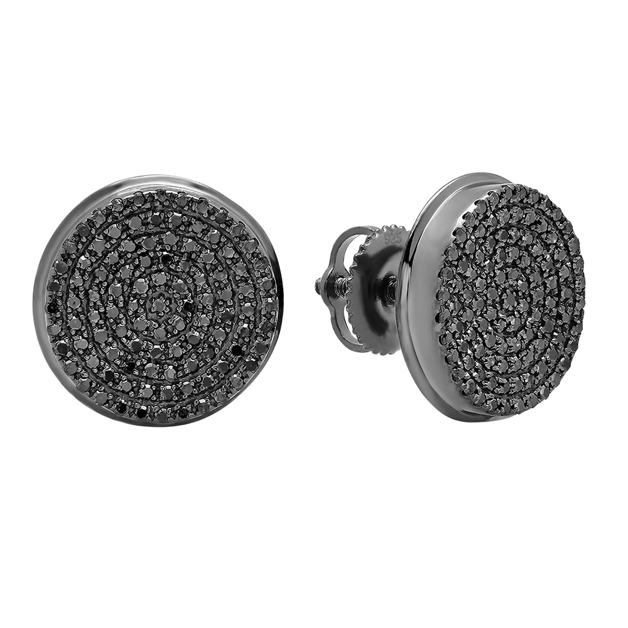 Dazzlingrock Round Black Diamond Stud Earring (0.40 ctw, Clarity Opaque) in Black Plated 925 Sterling Silver | Screw Back