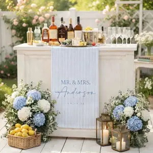 Personalized Linen striped bar & event Sign, Wedding, Birthday, Anniversary custom name bar wedding sign, Elegant Wedding Reception Decor