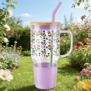 Glug Tumbler with Handle - Aesthetic 40oz Glass Cup with Lid, Stylish Holiday Mug & Reusable Water Bottle, Premium Drinkware 2026 Spring Women Mother's Day Beach holiday for Women