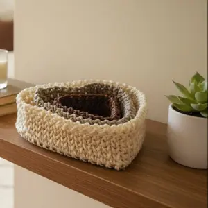 3-Piece Handmade Heart-Shaped Polyester Macrame Cord Nesting Set, Graduated Sizes Storage Baskets, Home Organization & Display Organiser, Decorative Home Supplies