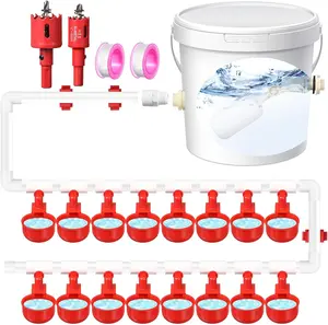 Complete Set Pipeline Automatic Poultry Nipple Waterer, 1/2" PVC Tee Fittings and Other Parts for Chicken, Turkey, Duck, Pigeon, Quail Feeding and Watering