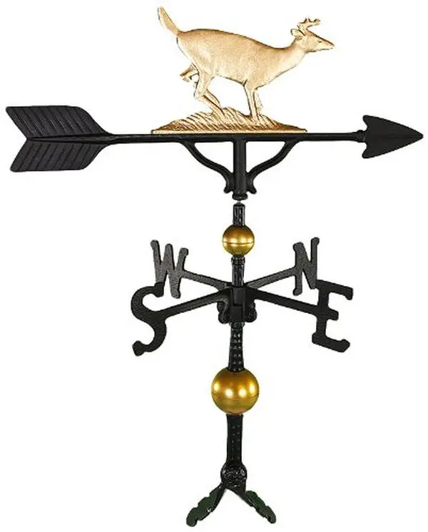 300 Series 32 In. Deluxe Gold Buck Weathervane with Arrow, Gold Ornament, Adjustable Clutch Base, 23.25 In. Size for Car Garage Garden Decor
