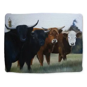 360 Stand Polyester Rectangular Rustic Braided Placemat (14x18 in.) - Kitchen Tableware with 4 Highland Cow Western Animal Decor (CBPM1418G6EV2N), Highland Cows, Decorative, Stylish, Dining Placemat