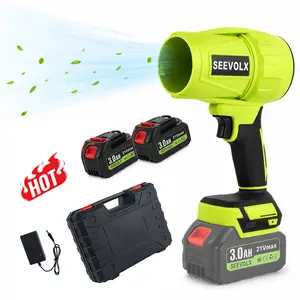 SEEVOLX 21Vmax Cordless Leaf Blower, Cordless Turbo Jet Blower, Brushless Motor TurboFan with 2 x 3000mAh Batteries & Charger, 3 Nozzles, for Car Drying, Dust Cleaning, Snow Removal, lawn care