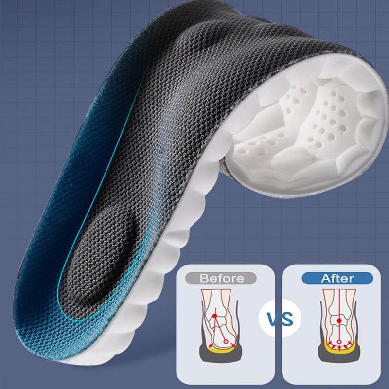 4D Massage Sports Shock-Absorbing Breathable PU Insoles for Sports Shoes & Daily Sneakers Super Soft Texture Acupoint Massage Support Feet Joints