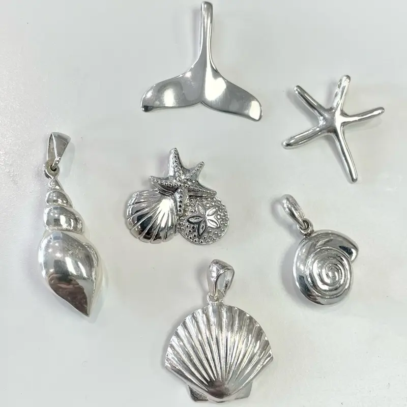 Sterling Silver 925 Starfish Conch Seashell Sand Dollar Whale Tail Pendant Sea Life Jewelry