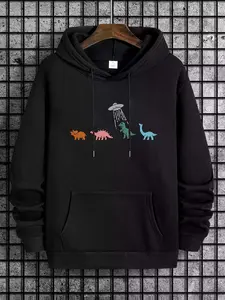 Unisex Dinosaur Print Hoodie Casual Drawstring Pocket Sweatshirt Suitable for Everyday Outdoor Activities