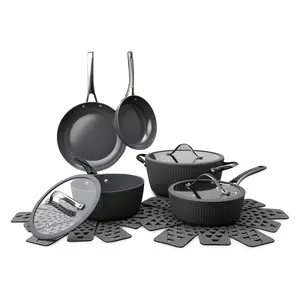 Thyme & Table Signature 12-Piece Cookware Set Non-Stick- Grey & Gunmetal