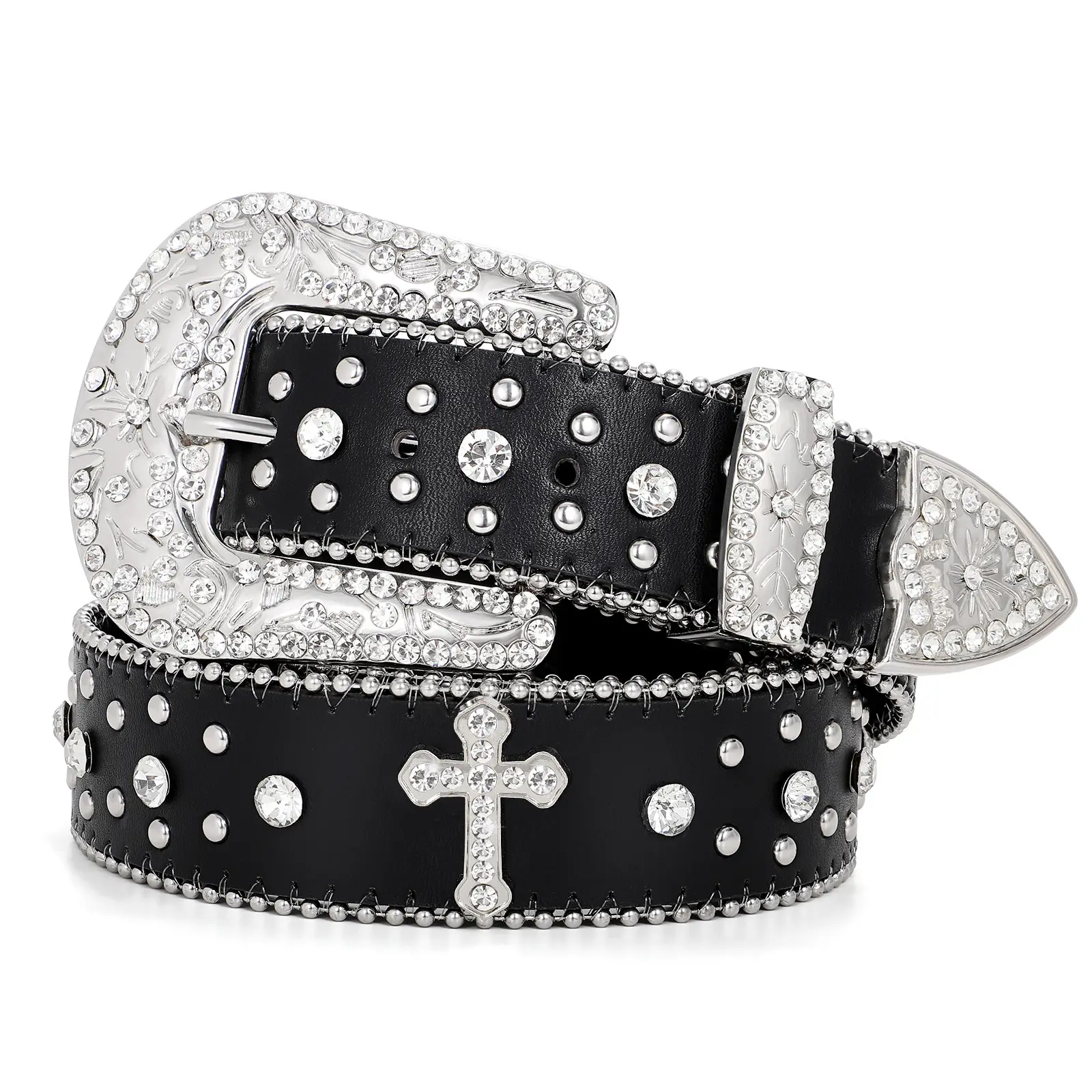 02- Western Cowgirl Cowboy Bling Bling Rhinestones Belt high Quality Studded… SUOSDEY Rhinestone Belt for Men Women Western Cowboy Cowgirl  main image 4