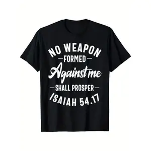 100% Cotton Golf Gift T-Shirt For Men and Women "No Weapon Formed Against Me Shall Prosper"  Christian T-Shirt |   Isaiah 54:17 Bible Verse Cotton Tee - Lightweight  Crew Neck