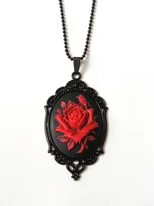 Victorian Black and Red Rose Cameo Necklace