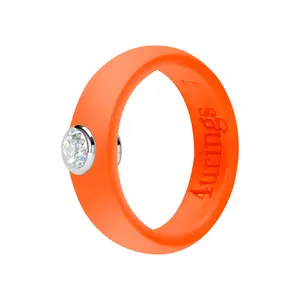 Orange Silicone Diamond Rings for Women Rhinestone Engagement Silicone Ring - Womens Rubber Wedding Bands