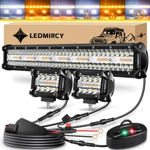 LEDMIRCY 20" LED Light Bar Combo with 4" Pods 6 Modes Memory Function White & Amber Strobe Super Bright Waterproof Lights Universal Off-Road Kit with Dual-Button Switch & Wiring Harness for Truck ATV UTV Boat
