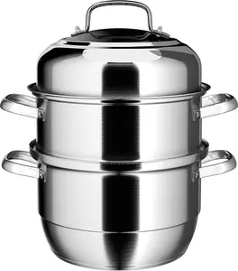 3 Tier Stainless Steel Steamer Pot 11 Inch 28cm, 8.1 Qt Induction Steamer for Cooking Tamales, Dumplings and Vegetables