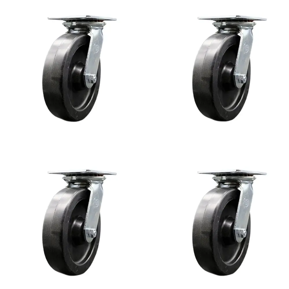 Service Caster SCC-35S820-POR-BSL-4 Heavy Duty Large Top Plate Polyolefin Swivel Casters (Set of 4) - 8 x 2 in. Wheels, 360° Rotation, 3600 lbs Capacity - Chemical Resistant for Dollies, Food Service