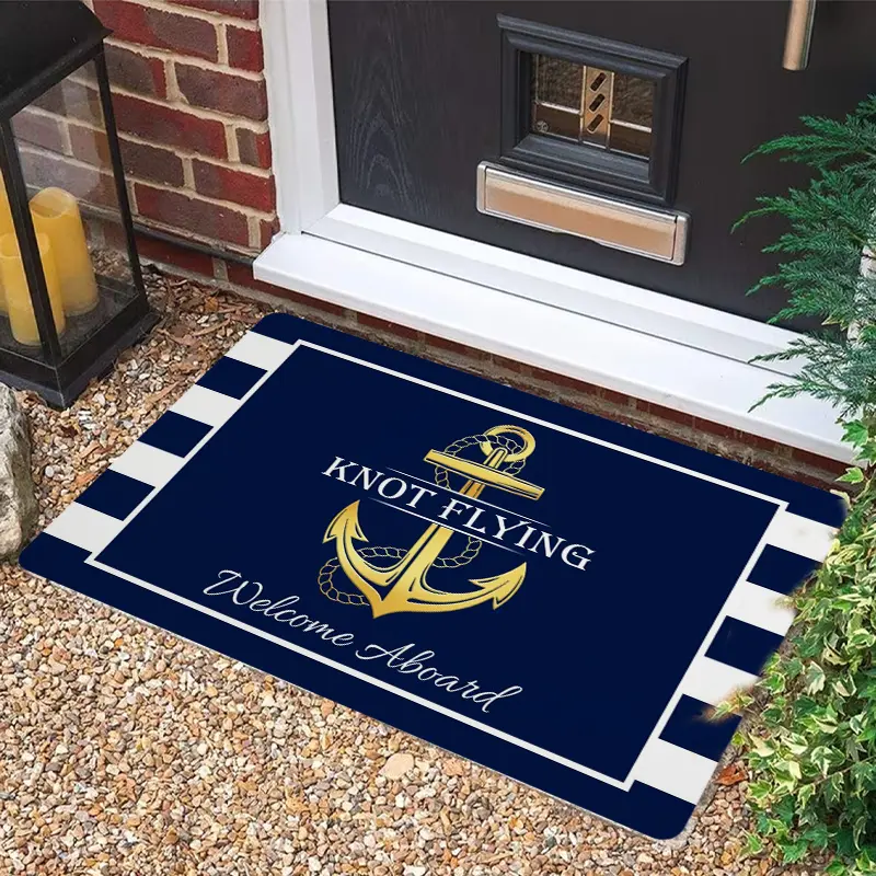 Custom Family Name Blue Chinoiserie Doormat - Personalized Hydrangea Gingham Tech Fabric Entryway Rug, Wedding Gift, Front Door Decor, Easy Clean for Entrances, Smooth Print