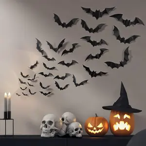 Halloween Decorations Bat Stickers 88 Pcs, Halloween Decorations Outdoor Indoor, 3D Bat Decor for Halloween Party Decorations, Reusable Black Scary Bat Wall Stickers, DIY Halloween Home Decor, 4 Sizes