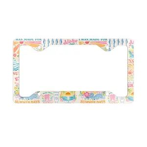 Summer License Plate Frame Metal License Frame 2 Hole Car Accessory Plate Cover Beach Hawaii Sardine Ocean Sea Vacation Sunny Groovy Floral