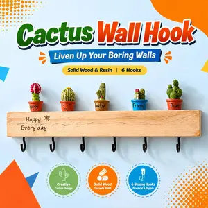 Cute Plant Keychain Holder Wall Mounted, Wooden Key Rack with 6 Hooks, Wooden Wall Shelf, Decorative Storage for Hallway, Corridor, Living Room, Home Decoration