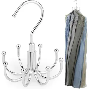 2 Pack Jean Hangers Jeans Organizer for Closet, Rotatable Sturdy 16 Hooks Jean Holder, Metal Space Saving Closet Organizers and Storage,