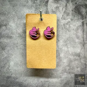 Mayans Laser Treasure - Baby-Mew Wood Earrings - Pink