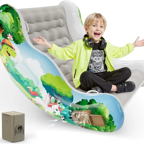 Crakrora Child-Sized Montessori Inflatable Cartoon Rocking Chair for 3-8 Yrs (7-8 Yrs Included) Boys & Girls, Leak-Proof PVC Cloud Rocker Sofa with Storage, Sensory Stuff for Autistic Kids, Portable Inflation, Self-Soothing Motor Skills Training Cool Gift