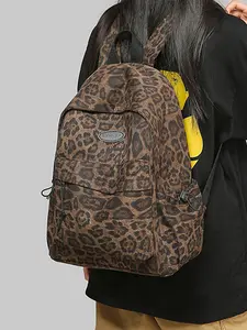 Leopard Print Backpack, Autumn & Winter Casual Retro Style Bag, Daily Commuting Work School Travel Versatile Practical Design