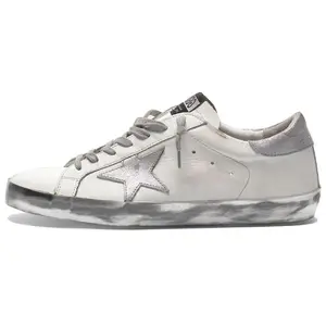 Golden Goose Super-Star Gray Low-Top Fashion Sneakers for Men with Silver Accents Verifiable, with credentials and supporting global authentication