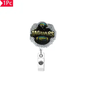 Jaguars Football Splatter Design Glitter Badge Reel, Nfl Team ID Clip, Perfect for Jaguars Fans, Sports Fan Accessory