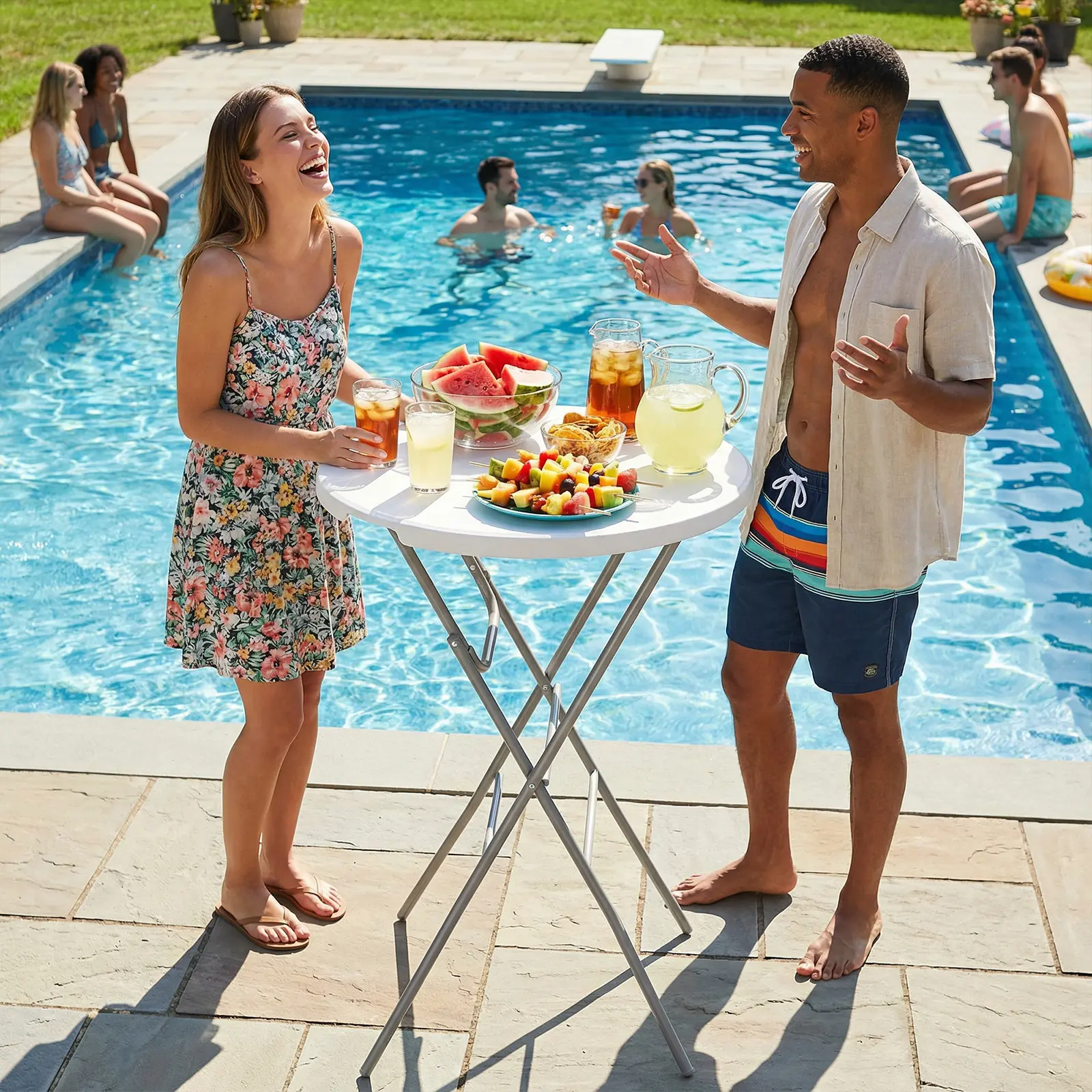 Arlopu 32" Folding Round Cocktail Table, Indoor/Outdoor High Top Bar Table W/Locking Leg & Removable Legs, Stabilizing Crossbar, for Party, Commercial Events, Bistro, 280LBS patio furniture homeessentials