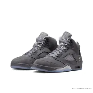 Wolf Grey Patchwork Retro 5 Mid-Top Sneakers Breathable Suede Cushioned Casual Shoes Spring Versatile Trendy Footwear