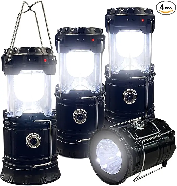 Collapsible Portable Led Camping Lantern, Lightweight Waterproof Solar & Usb Rechargeable Led Flashlight Survival Kit For Indoor Outdoor Home Emergency, Power Outage, Hiking, Hurricane, Camping, Fishing, 4-pack solar camping lantern ，Gifts