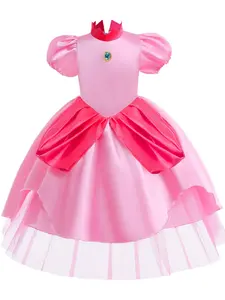 Cartoon Cosplay Party Costume Fancy Carnival Pink Kids Clothes Princess Girls Long Ball Gown Children Cocktail Dress for all Season 2 to 10 Years