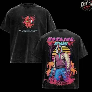 Vintage Hotline Miami Jacket Acid Wash Oversized T-Shirt, Retro Neon Synthwave Gaming Graphic Tee, Premium Heavyweight Cotton Dark Streetwear Fashion Top, Double Printed Pixel Horror Unisex Gamer Merch, TikTok Viral Retro Game Shirt 4UJ