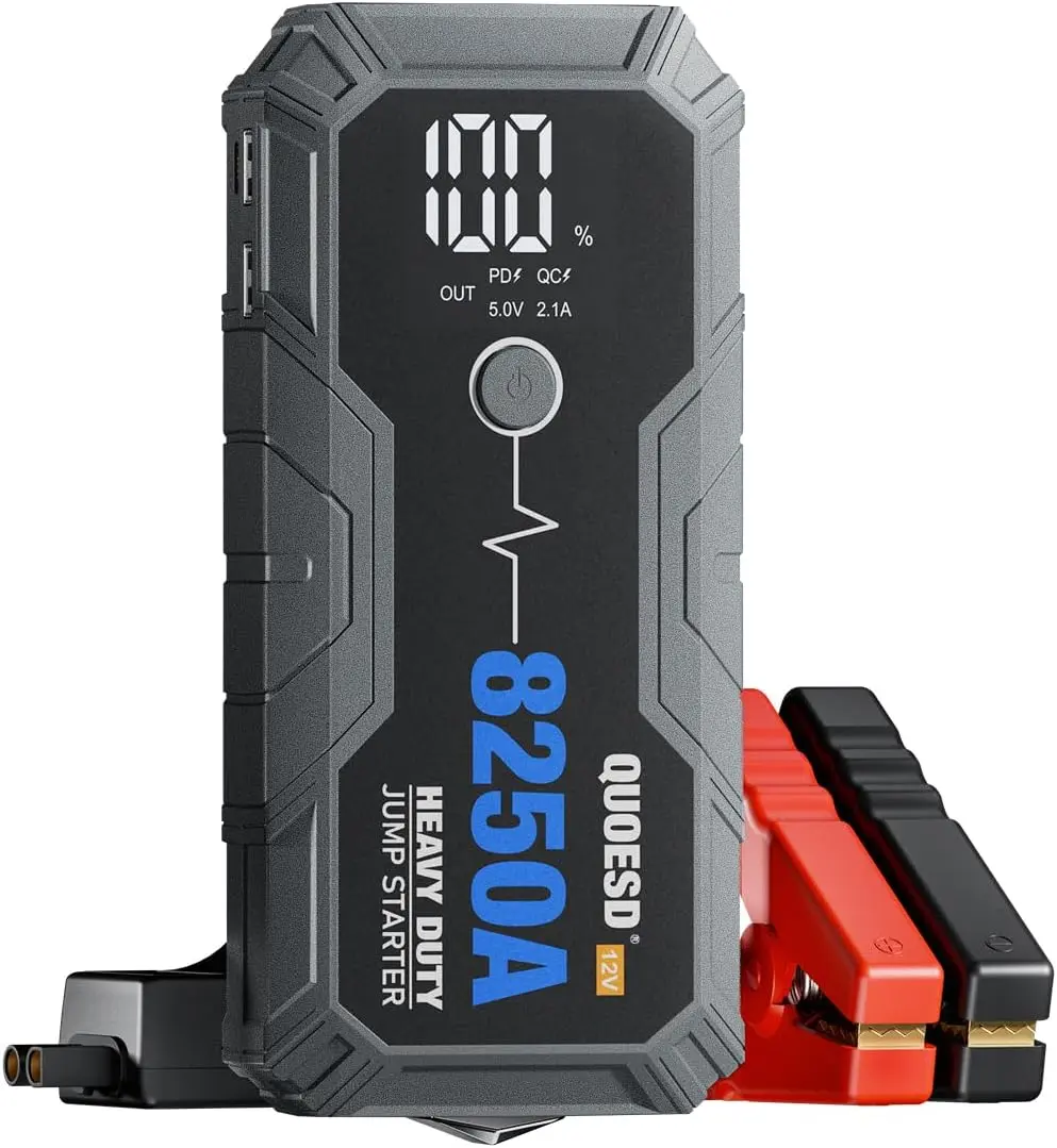 8250A Jump Starter Battery Jump Starter Battery Pack (for All Gas or 10.0+L Diesel), 12V Potable Heavy Duty Car Jump Start with 60W Power Bank 24-Months Stand-by Time
