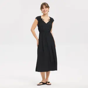 Women's Cap Sleeve Tie Shoulder Midi Dress - Universal Thread Black L