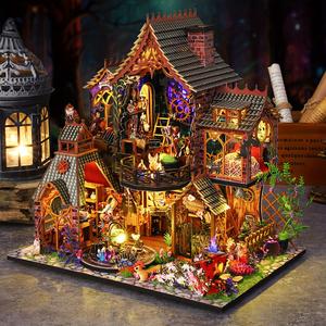 3d wooden puzzle, diy book nook kit, magic forest elf house model toy kit, 3d desktop decoration ornament, diy model kit for bookshelf decoration, crafts, miniature set