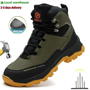 Steel Toe Boots For Men Breathable Safety Boots Indestructible Work Boots Lightweight Slip On Puncture Resistant