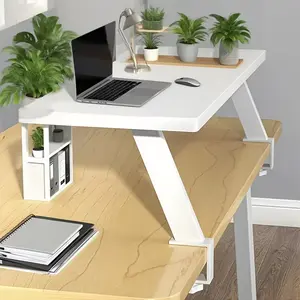 Clamp on Desk Shelf, No Drilling Required, Wooden Versatile Clamp on Desk Shelf, Attached Cable Organizer, Desktop Extender Storage Organizer Adjustable Floating Desks Shelf for Office, Dorm, Home Desk Organization