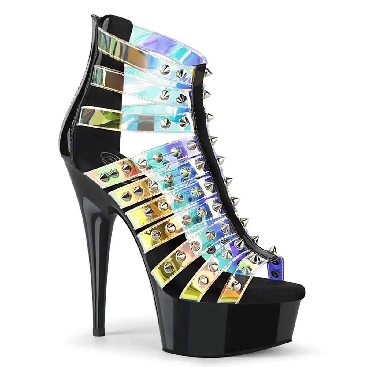 Pleaser Delight-600-9 Women's Studded Zip-Up Spike Platform Heels, All-Seasons Black Footwear, Pleaser Heels, High Heel Sandals