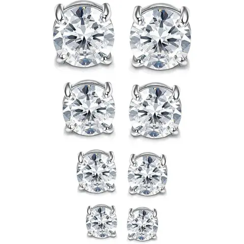 Stud Earrings, 2 Pairs Round Stainless Steel Clip On Fake Piercings for Men, Hypoallergenic CZ, 5-8mm Multi-Size Set, Affordable, Magnet Earrings, 5Mm, Non Pierced Earrings, Stud Earring Sets