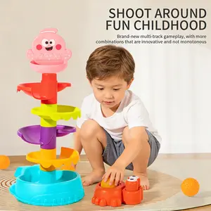 Colorful Spiral Ball Tower Early Education Toy Set with 5 Balls, Launching Device, Track Slide Ball Tower, Educational Color Recognition Game
