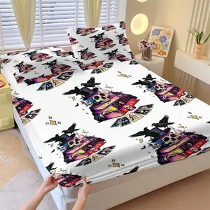 Cyberpunk Tarot Skull Fitted Sheet Set with 2 Coreless Pillowcases, Personified Skeleton with Tarot Cards, Raven, Geometric Starbursts, Soft Anti-Slip Wrinkle Resistant, Gothic Aesthetic Street Graffiti Bedroom Decor, Gift Choice