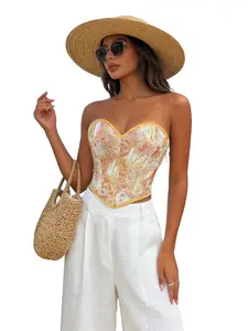 Boho Floral Lace Corset Top, Sleeveless Heart Neckline, Flattering Fit, Tight-Fitting Bodysuit, Perfect for Summer Beach & Music Festivals