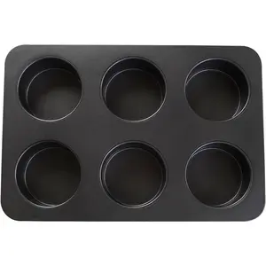6 Cup Straight Edge 2.6 inch Muffin Cupcake Pan Nonstick Whoopie Pie Egg Frittata Cornbread Quiche Cheesecake Biscuit Cake Baking Tin Tray Mold for Toaster Oven Air Fryer