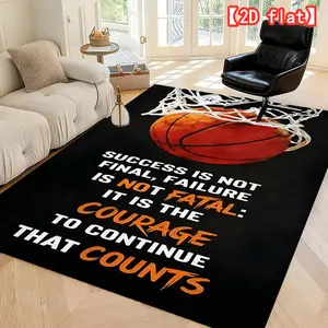 2D flat basketball and motivational quotes. Creative design, suitable for home decoration, office, yoga or holiday gifts. Velvet colored carpets are machine washable, perfect for creating a warm atmosphere. Decorative Area Rug