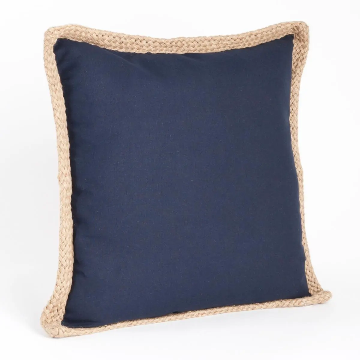 212 MAIN 20 in. Jute Braided Down-Filled Throw Pillow - 100% Cotton Navy Blue Solid Modern Home Decorative Cushion, Exterior-Facing Decorative Pillow for Outdoor Sofas, Modern Decorative Pillows