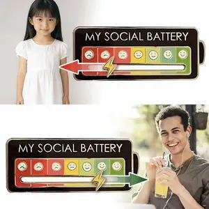 2-Pack Social Battery Slider Pin, Interactive Mood Lapel Pin for Introverts, Enamel Emotional Pin with 14-Day Tracker, Novelty Brooch Accessory for Friends